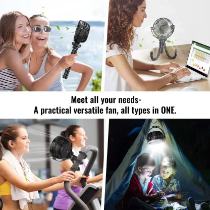 3-Speed Stroller Fan with LED Light Phone Holder – Portable USB Rechargeable Mini Fan for Baby, Newborn, Travel - Image 4