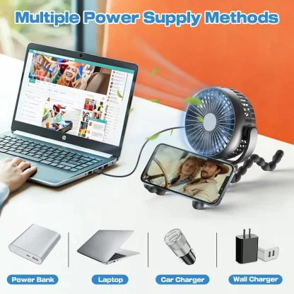 3-Speed Stroller Fan with LED Light Phone Holder – Portable USB Rechargeable Mini Fan for Baby, Newborn, Travel - Image 5