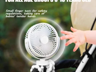 3-Speed Stroller Fan with LED Light Phone Holder – Portable USB Rechargeable Mini Fan for Baby, Newborn, Travel