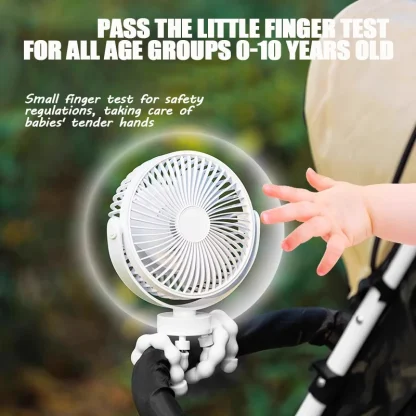 3-Speed Stroller Fan with LED Light Phone Holder – Portable USB Rechargeable Mini Fan for Baby, Newborn, Travel