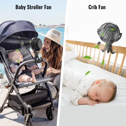 3-Speed Stroller Fan with LED Light Phone Holder – Portable USB Rechargeable Mini Fan for Baby, Newborn, Travel - Image 2