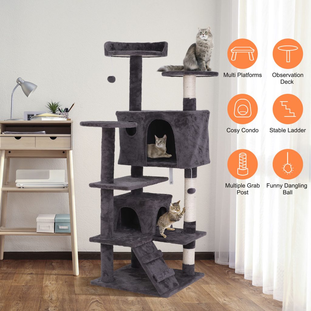 54-Inch Sturdy Cat Tree Tower – Large Multi-Level Activity Center with Scratching Posts & Condo House for Indoor Cats