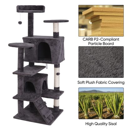 54-Inch Sturdy Cat Tree Tower – Large Multi-Level Activity Center with Scratching Posts & Condo House for Indoor Cats - Image 3