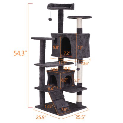 54-Inch Sturdy Cat Tree Tower – Large Multi-Level Activity Center with Scratching Posts & Condo House for Indoor Cats - Image 4