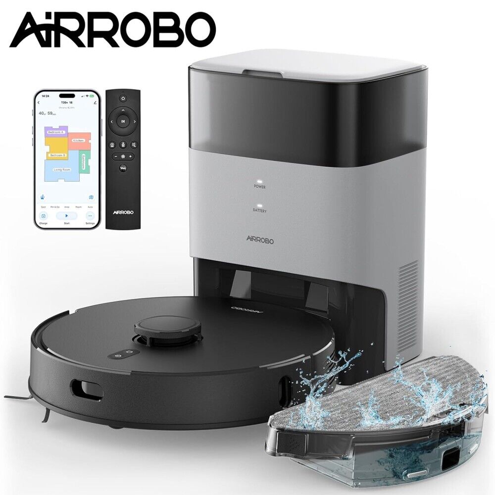 AIRROBO Self-Emptying Robot Vacuum and Mop – 180-Min Runtime with Smart Home Mapping & App Control